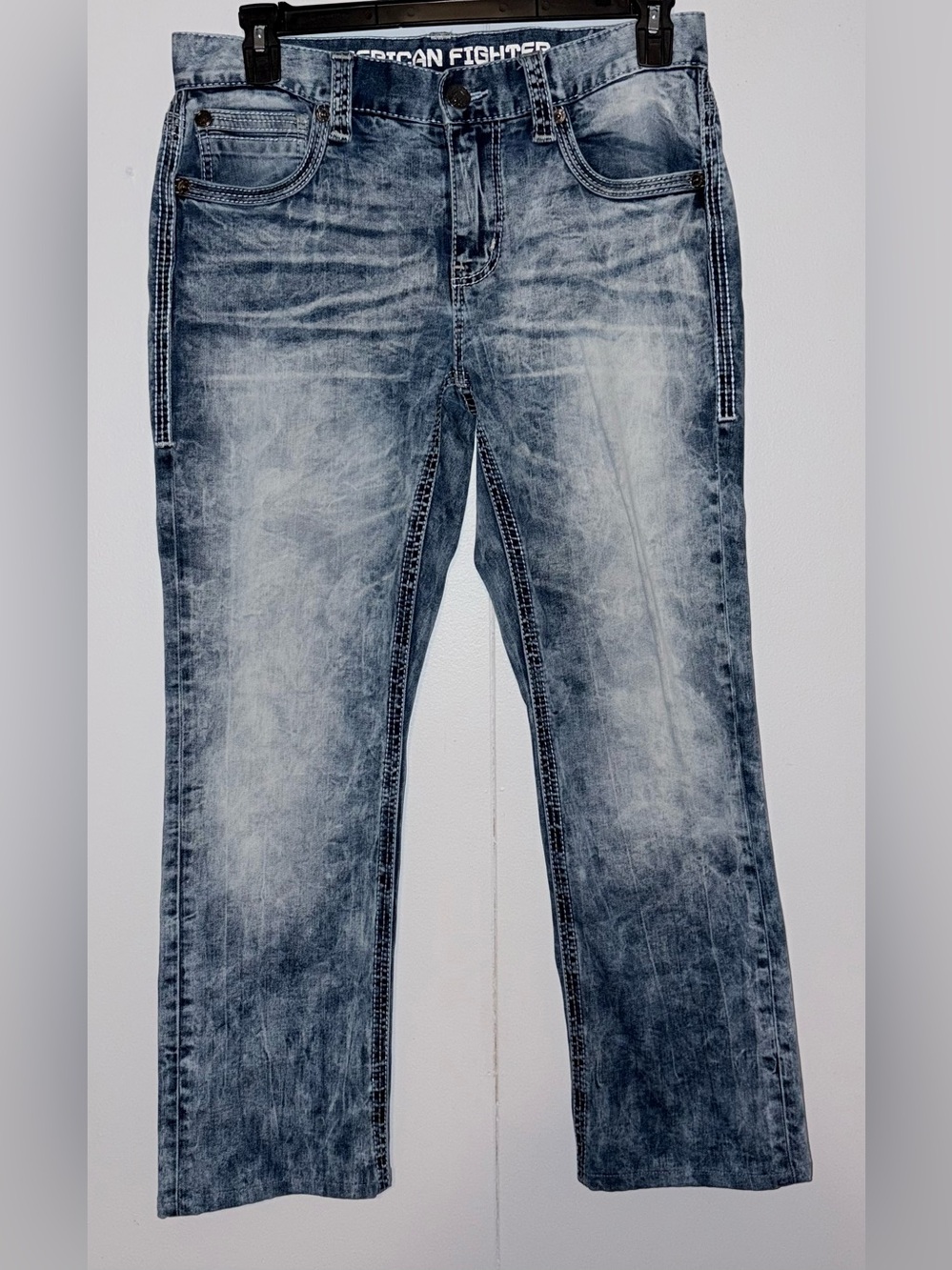 American Fighter Striker Relaxed Straight Jeans 32 Buckle Y2K Moto Biker